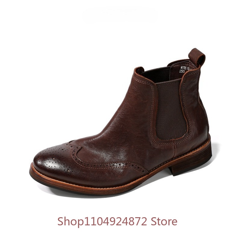 Leatherwork Designs - Vintage Brogue Chelsea Boots Men's Handmade