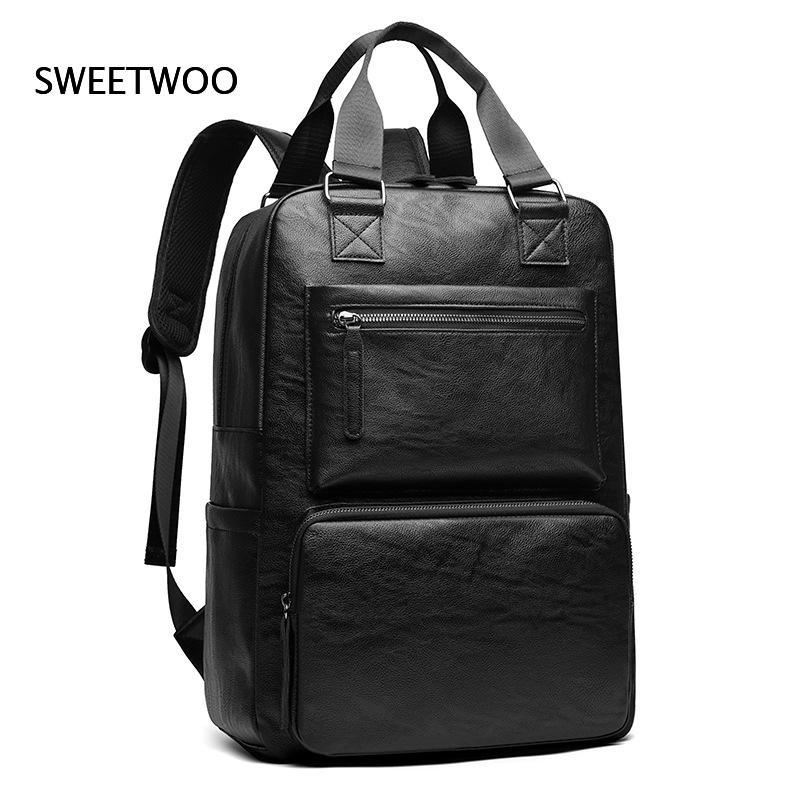 Men Faux Leather Laptop Backpa - Leather Work Rucksack Mens review and price