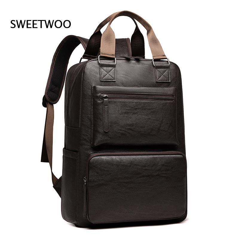 Men Faux Leather Laptop Backpa - Leather Work Rucksack Mens review and price