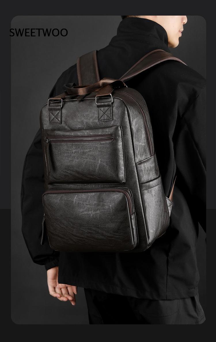 Men Faux Leather Laptop Backpa - Leather Work Rucksack Mens review and price
