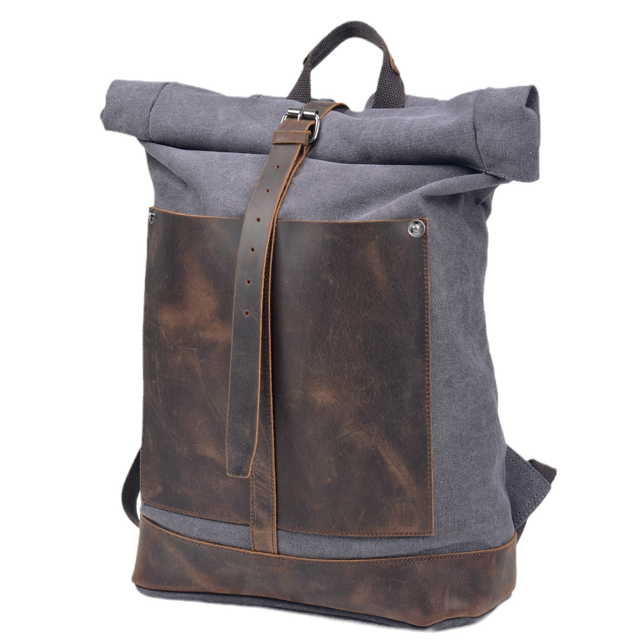 Men’s Waxed‑Canvas Roll‑Top Ru - Leather Work Rucksack Mens review and price